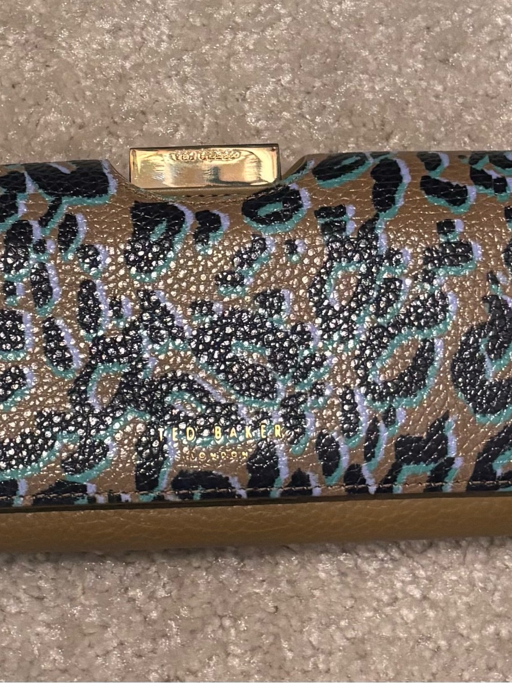 Ted Baker Teal, Black and Brown Leopard-Print Wallet